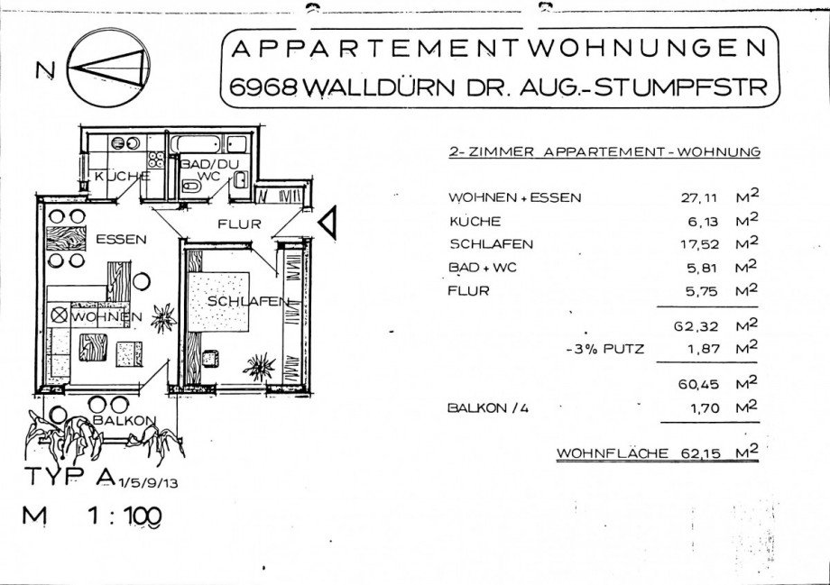 Wohnungsgrundriss mit Wohnfl�chenberechnung Wohnung Walld�rn